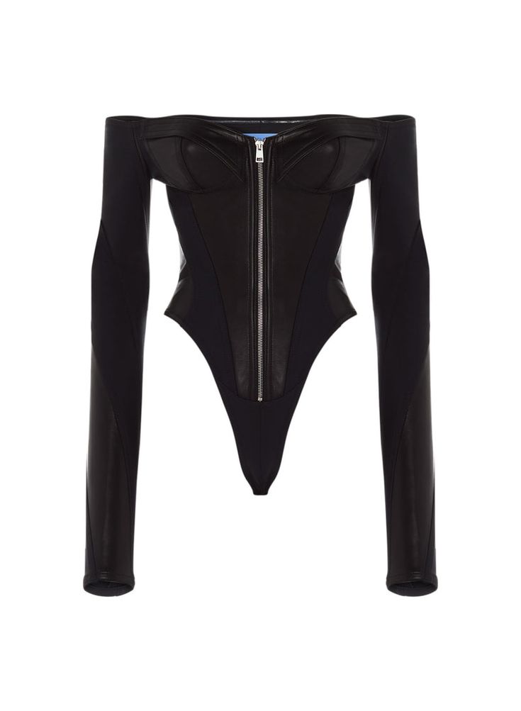 Mugler Black Leather Bodysuit, Corset Bodysuit, Leather Bodysuit, Tight Mini Dress, Legging Sport, Illusion Dress, Leather Corset, Thierry Mugler, Stage Outfits