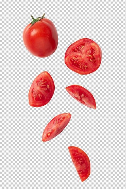 tomatoes cut in half on a white background with clippings to separate them from each other