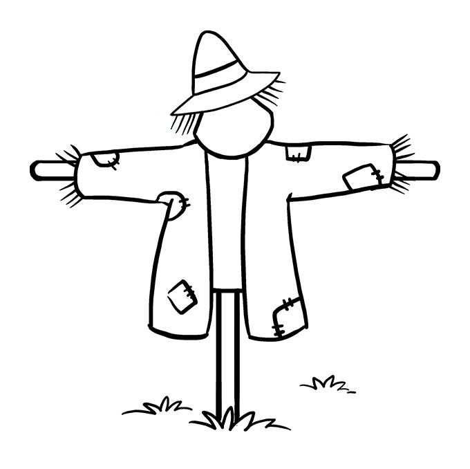 a scarecrow standing in the grass wearing a hat and coat with his arms outstretched