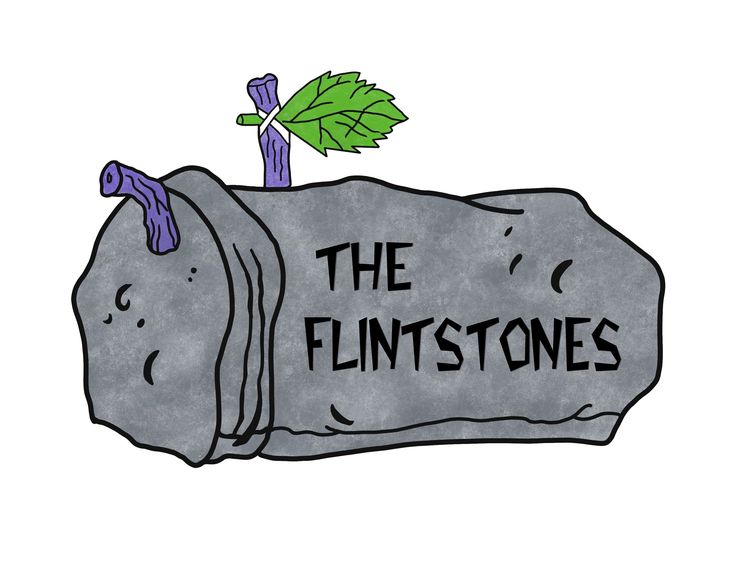 a rock with a plant growing out of it that says the flintstones on it