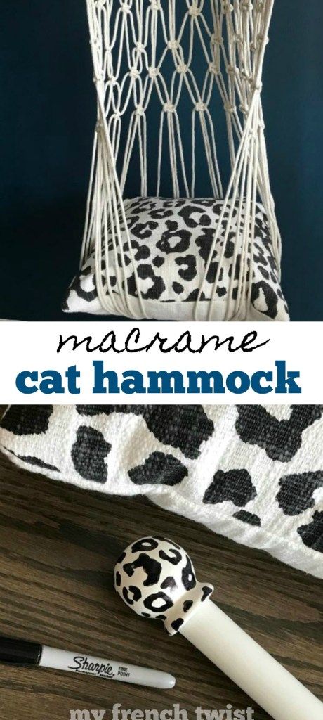 a cat hammock made out of yarn and fabric with the words imagine cat hammock on it