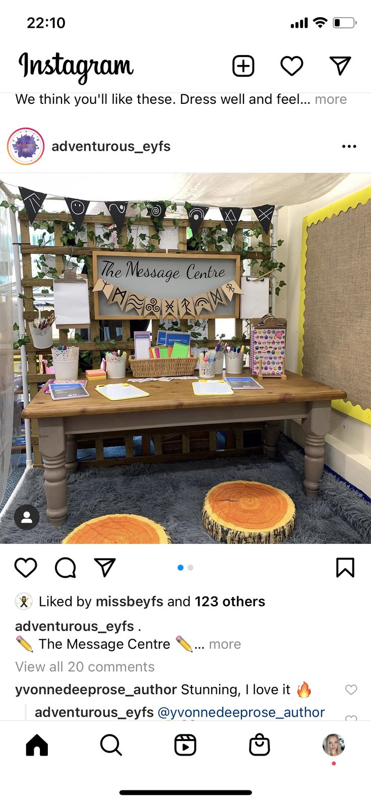 an instagramted photo with two tables and chairs in front of the table is decorated with bunting