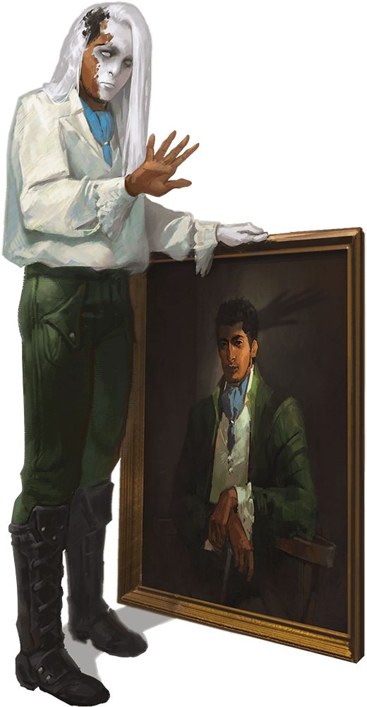 a man in white is holding up a painting with his hands and face painted on it