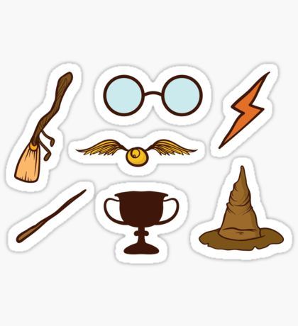 the wizard's hat, broom and glasses stickers