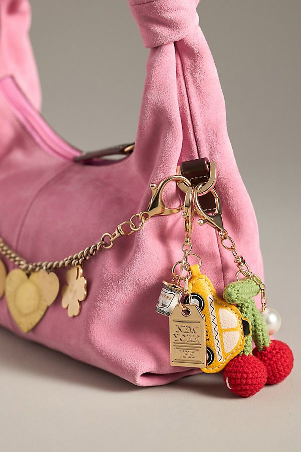 Charming new-trend alert: jewellery for your bag. | Heart Token Bag Charm by Anthropologie in Gold, Women's, Brass Fruit Crochet Bag, Fruit Crochet, Crochet Bag Charm, Rose Bag, Hello Kitty Bag, Popular Handbags, Colorful Bags, Shoe Bags, Handbag Charms