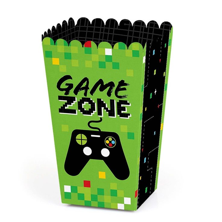 a paper bag with a video game controller on the front and back side, it says game zone