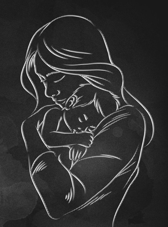 a drawing of a woman holding a baby