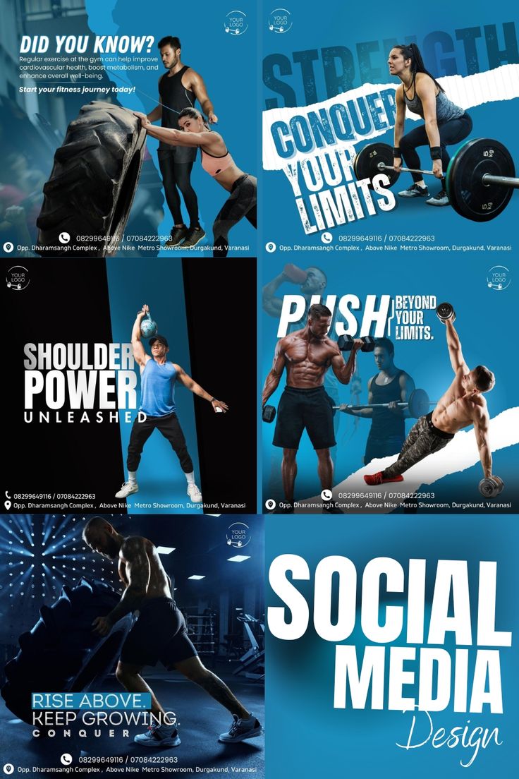 an advertisement for social media is shown in blue and black colors, with the words social media