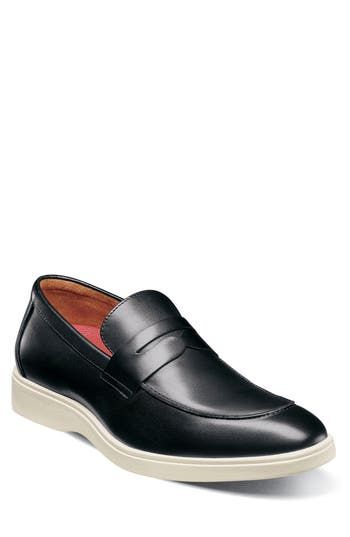 A classic penny keeper and moc toe add timeless elements to a burnished leather loafer grounded by a durable rubber sole. Removable, cushioned insole with arch support Leather and synthetic upper/textile lining/rubber sole Imported Classic Slip-on Dress Shoes With Cushioned Footbed, Classic Business Casual Slip-ons With Cushioned Footbed, Formal Oxfords With Ortholite Insole And Moc Toe, Classic Moccasins With Cushioned Footbed And Moc Toe, Business Casual Moc Toe Dress Shoes, Classic Slip-ons With Textured Sole And Plain Toe, Classic Slip-ons With Textured Sole, Classic Business Loafers With Ortholite Insole, Classic Plain Toe Slip-ons With Textured Sole