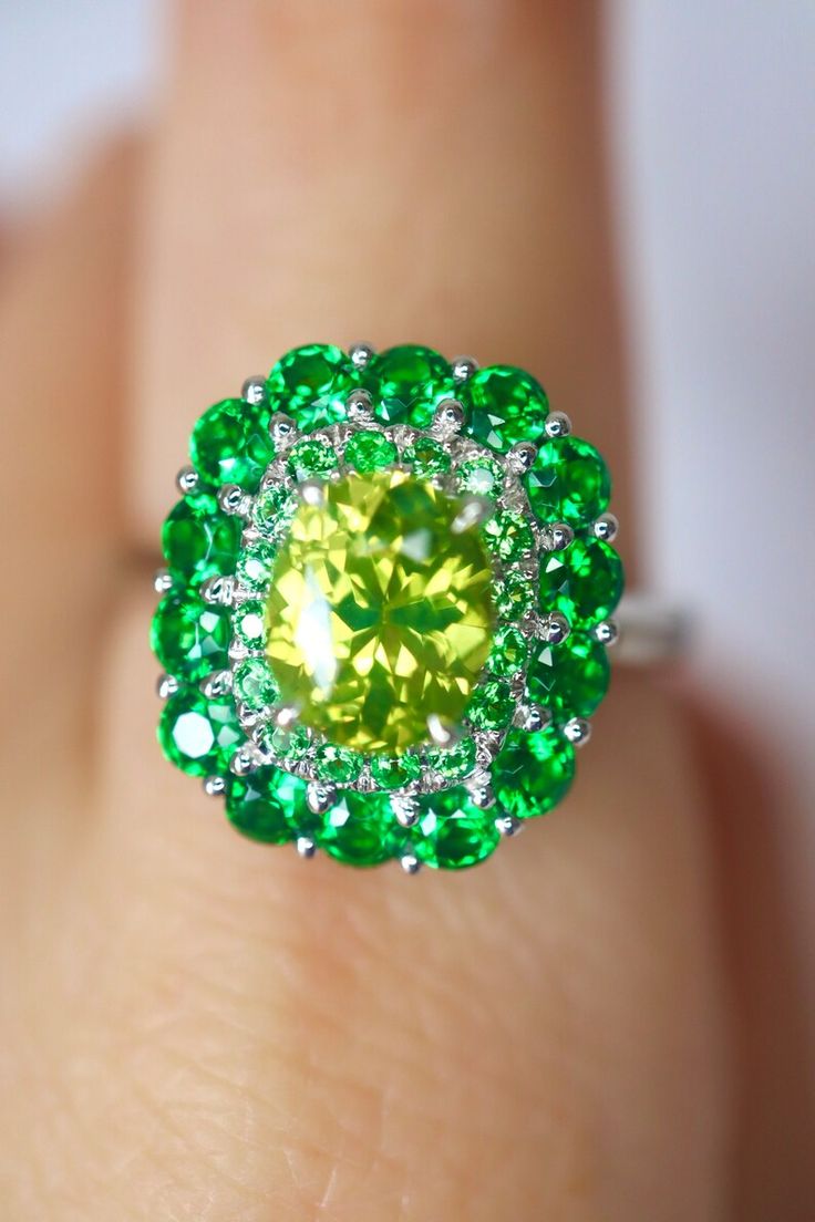 Neon Yellow Chrysoberyl Halo Ring/14k Yellow Gold Ring/emerald - Etsy Tsavorite Ring, Adult Jewelry, Inspirational Jewelry, Ring Emerald, Halo Rings, Yellow Gold Ring, Halo Ring, Gold Jewelry Fashion, Neon Yellow