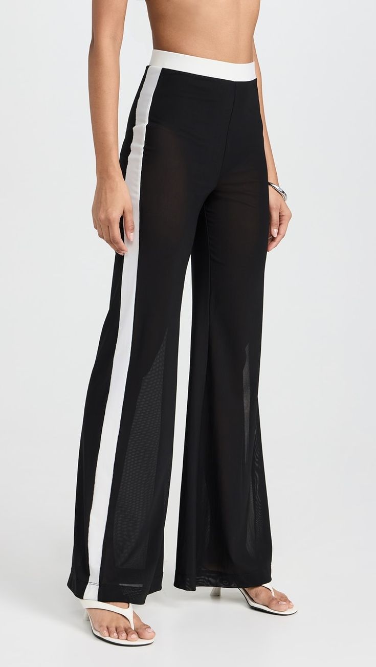 STAUD Milo Pants | Shopbop White Brand, Swimsuit Cover Ups, China Fashion, Side Stripe, Pull On Pants, Mesh Fabric, Black Pants, Mid Rise, Cover Up