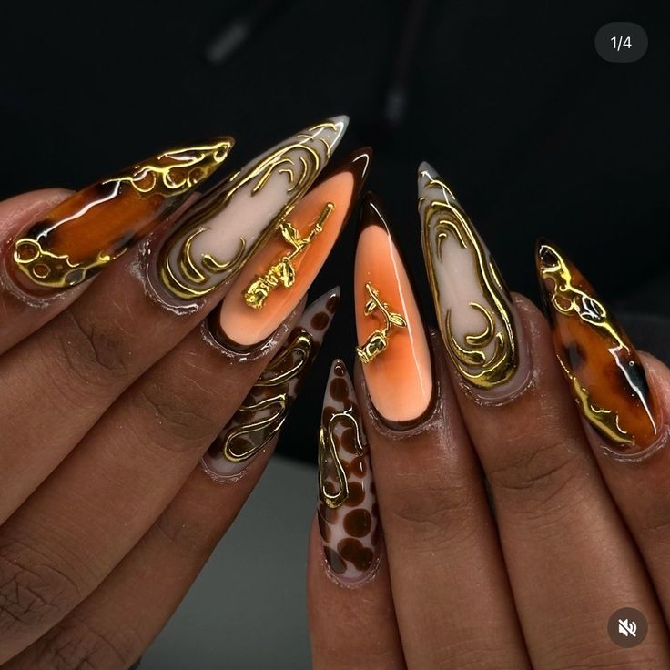 Jean Paul Gaultier Nails, Long Almond Nails Fall, Nail Mood Board, Bright Colour Nails, Advanced Nail Art, Capricorn Nails Designs, Birthday Nails Sagittarius, Leo Nails Zodiac, Birthday Nails Summer