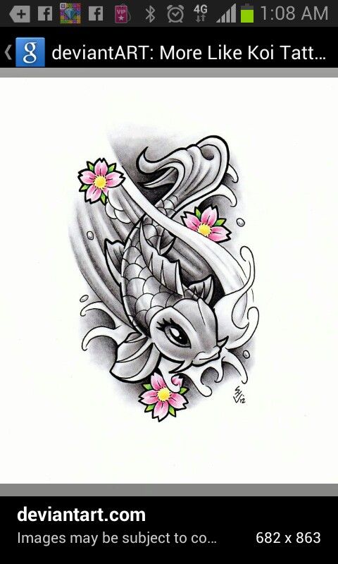 a koi fish with flowers on it's side and the letter e in the middle