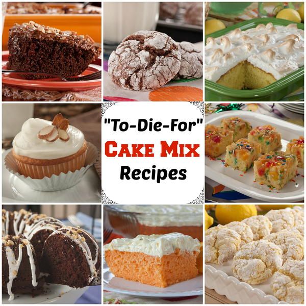 there are many different cakes and desserts in this collage with the words, to die - for cake mix recipes