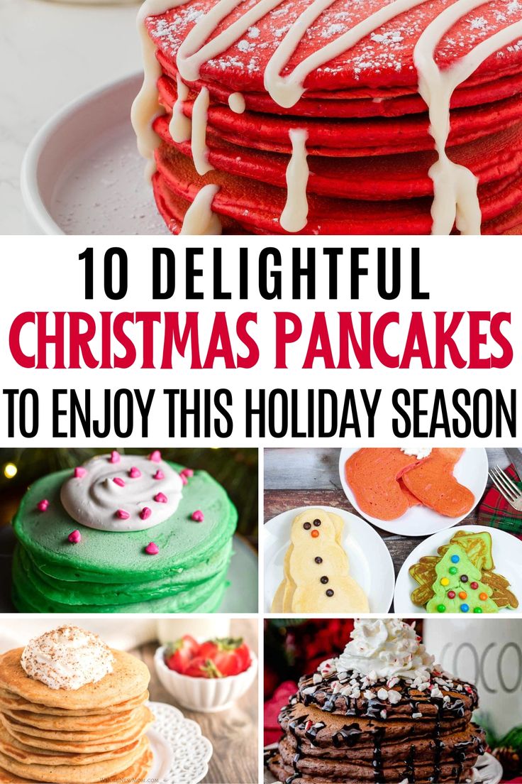 collage of christmas pancakes Candy Cane Pancakes, Christmas Breakfast Pancakes, Easy Christmas Pancakes, Xmas Pancakes, Santa Breakfast Ideas For Kids, Christmas Pancake Bar, Pancakes And Pajamas Christmas Party, Christmas Tree Pancakes, Santa Pancakes