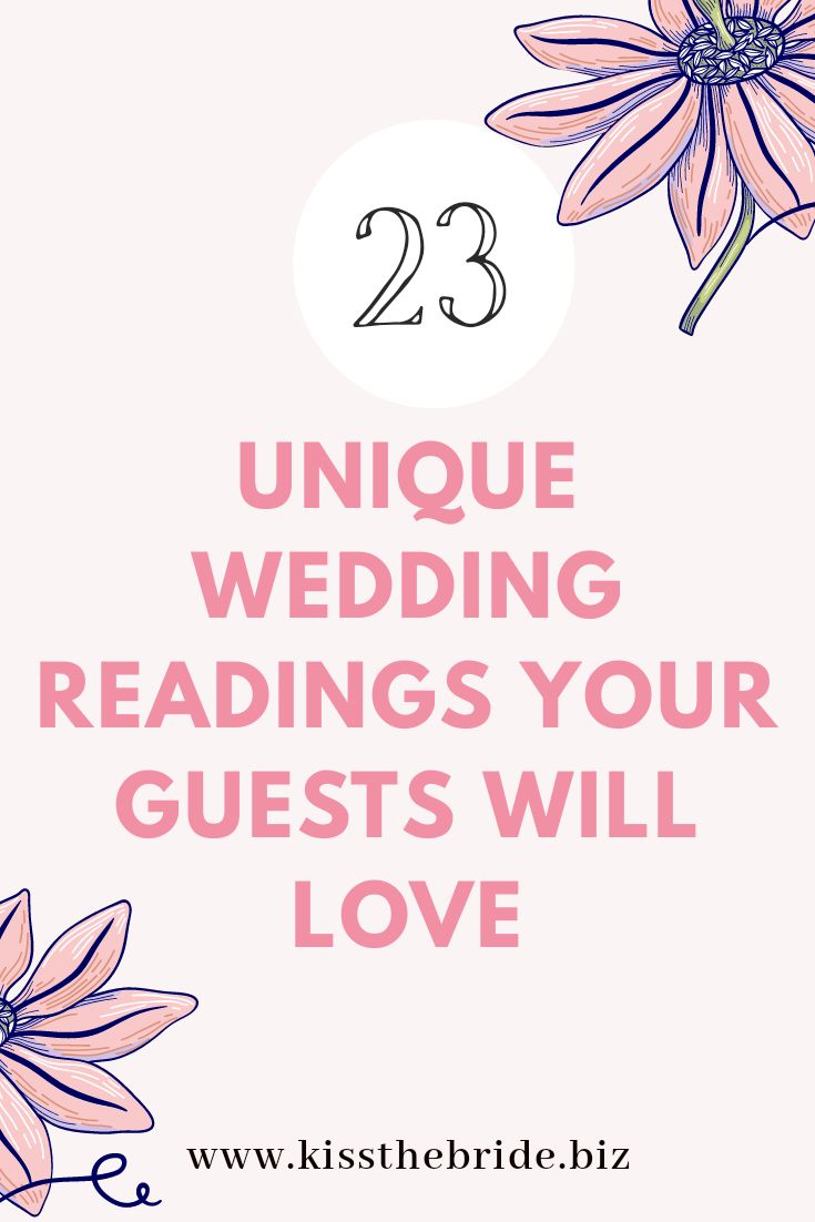 two pink flowers with the words 25 unique wedding readings your guests will love on them