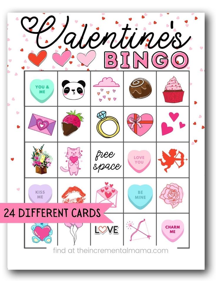 valentine's day printable game with hearts, cupcakes and other items