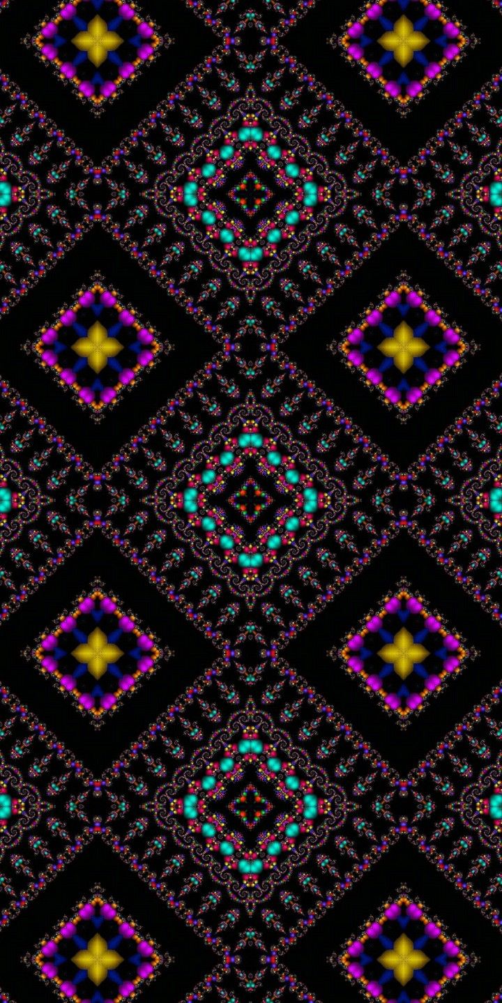 an abstract design in black and yellow with blue, pink, green and purple colors