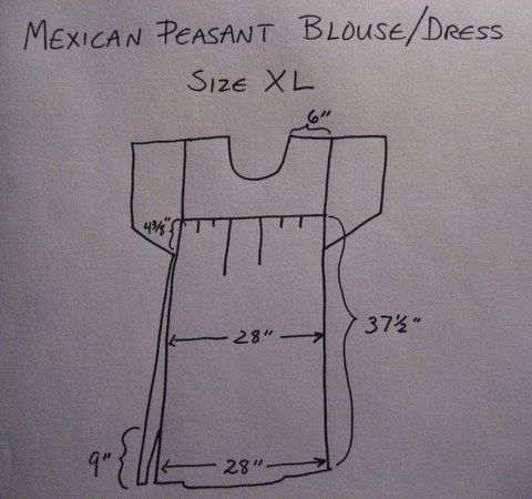 the measurements for mexican peasant blouse / dress size xxl