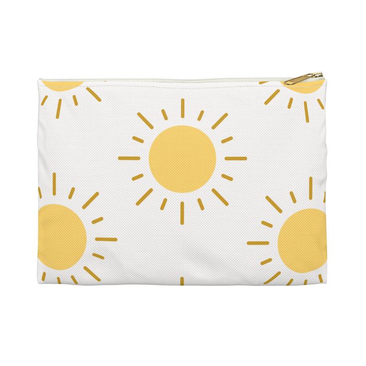 Get ready to embrace summer vibes and add a touch of sunshine to your daily routine with our stylish and functional makeup pouches! Our flat pouches vary from small to large and can be used for pretty much anything. They make excellent pencil cases and cosmetic travel bags. They are constructed from a durable material with a zipper closure.  .: 100% Polyester .: Flat corners .: Non-woven white or black laminate inside .: Multiple sizes .: NB! Size tolerance 0.375" (0.9 cm)) .: Assembled in the USA from globally sourced parts Rectangular Travel Pouch For Summer, Summer Cosmetic Pouch With Zipper, Yellow Pouch Pencil Case For Travel, Yellow Travel Pouch Pencil Case, Yellow Travel Pencil Case Pouch, Trendy Summer Travel Pouch, Summer Rectangular Everyday Pouch, Everyday Summer Rectangular Pouch, Yellow Rectangular Pencil Case For Travel