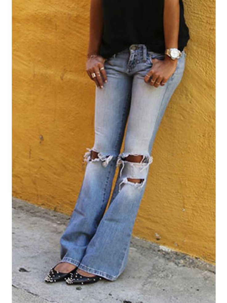 Low Waist Ripped Casual Flared Jeans P13422 Casual Distressed Bottoms For Fall, Casual Zip Fly Jeans For Fall, Casual Red Distressed Bottoms, Casual Distressed Red Bottoms, Casual Spring Jeans With Zip Fly, Spring Casual Jeans With Zip Fly, Casual Jeans With Zip Fly For Spring, Casual Zip Fly Bottoms For Fall, Low Waisted Jeans