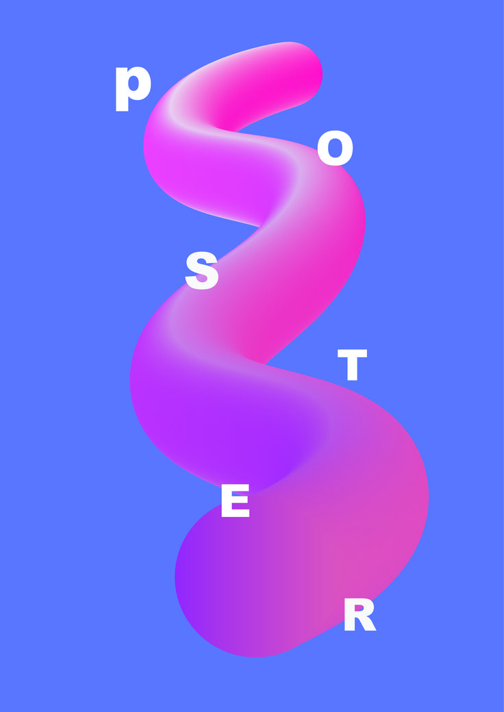 an abstract poster with the letter s in red and pink on a dark blue background