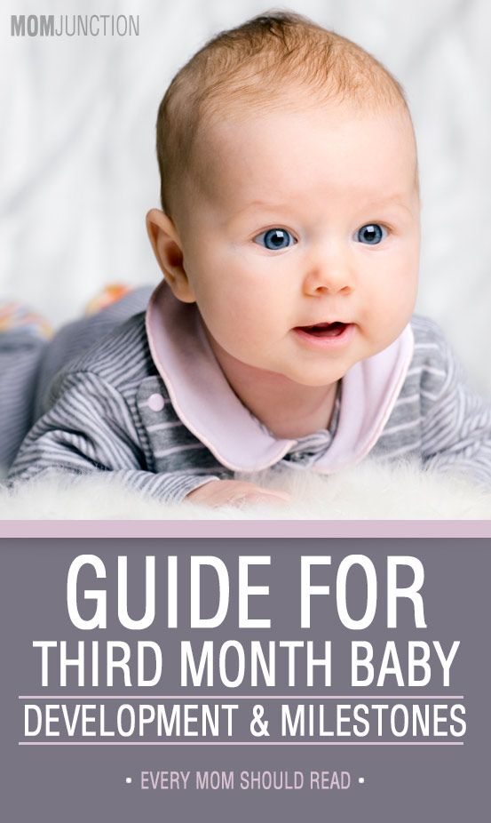 a baby laying on top of a bed with the words guide for third month baby development and milestones