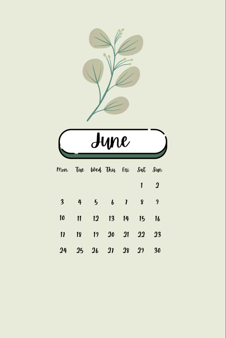 a calendar with the word june written on it and a plant in front of it