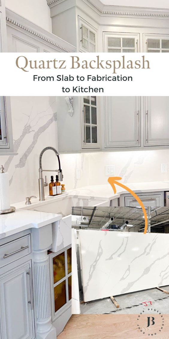 a kitchen with white cabinets and marble counter tops that have been torn apart from the backsplash