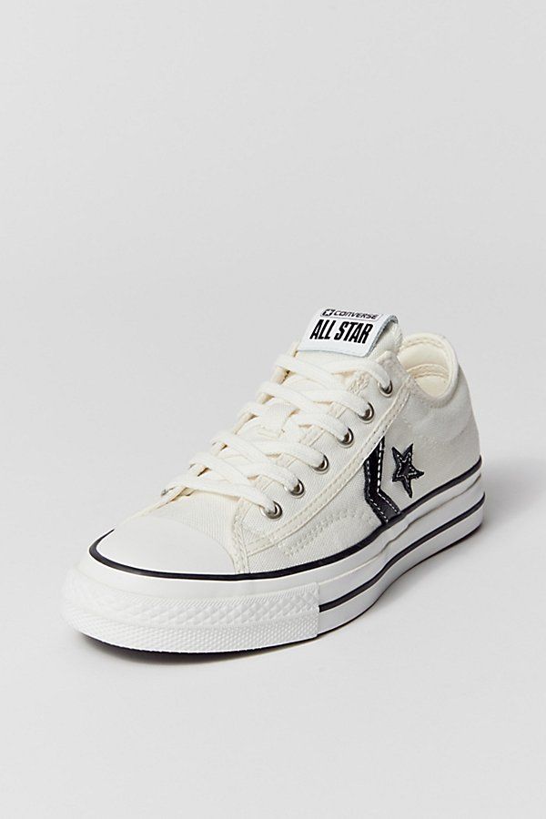 Heritage low top sneakers by Converse, the Star Player 76 features the iconic chevron star at the side. Lace closure front with a rubber toe cap and textured rubber outsole. Features Low top sneakers from Converse Classic Star Payer 76 silhouette Textured rubber outsole Content + Care Spot clean Imported | Converse Star Player 76 Sneaker in Vintage White/Black, Women's at Urban Outfitters White Converse Outfit Women, Andrew Dacosta, Low Top Converse Outfit, Converse Shoes Low, Converse One Star White, Converse Low Cut, Converse Star Player 76, Cute Sneakers For Women, Low Converse