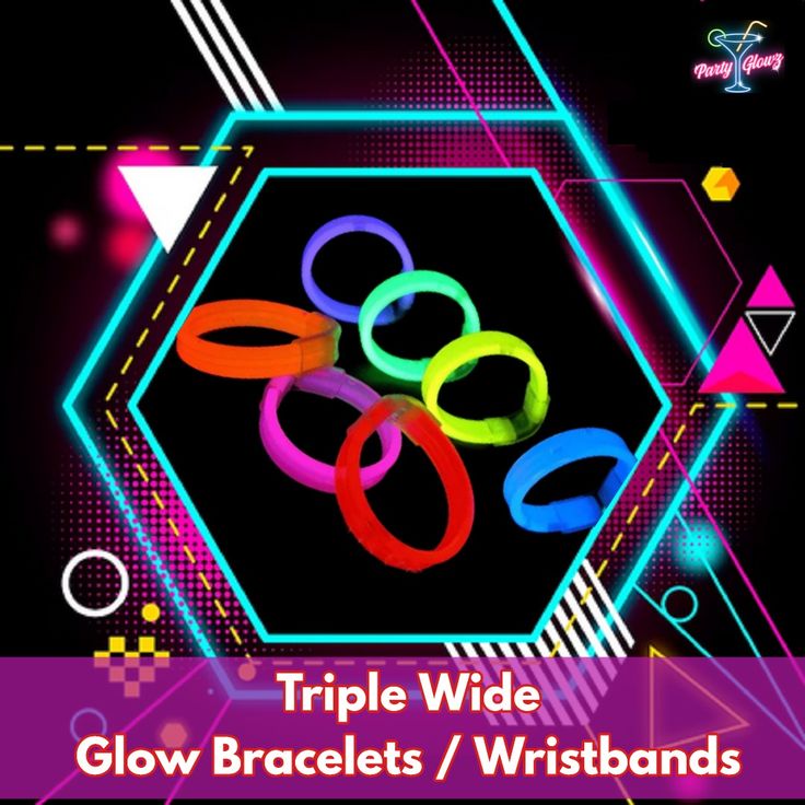 9 Inch Triple Wide Glow Bracelets / Wristbands Glow Bracelets, Glow Jewelry, Bracelet Packaging, Dance Event, Beach Parties, Glow Party, Theme Parties, Wide Bracelet, Glow Sticks