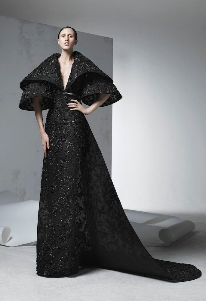 Modest Couture Gowns, Black Haute Couture Gowns, Ashi Couture, Ashi Studio, Filipiniana Dress, Column Skirt, Couture Gowns, Fall 2016, Couture Collection