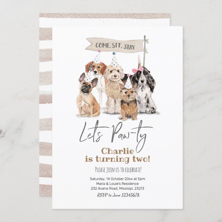 a birthday party card with dogs on it