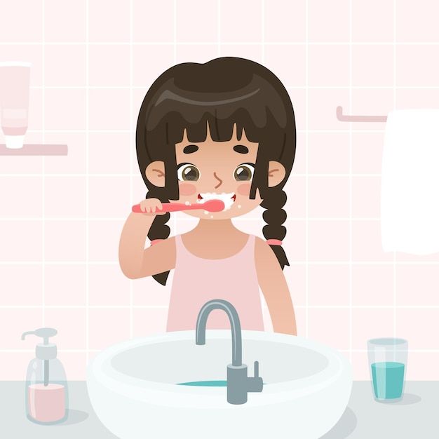 Brush Teeth Illustration, Brush Teeth Cartoon, Brushing Teeth Drawing, Kids Brushing Teeth, Girl Brushing Teeth, Teeth Illustration, Teeth Drawing, Tooth Cartoon, Tooth Fairy Kit