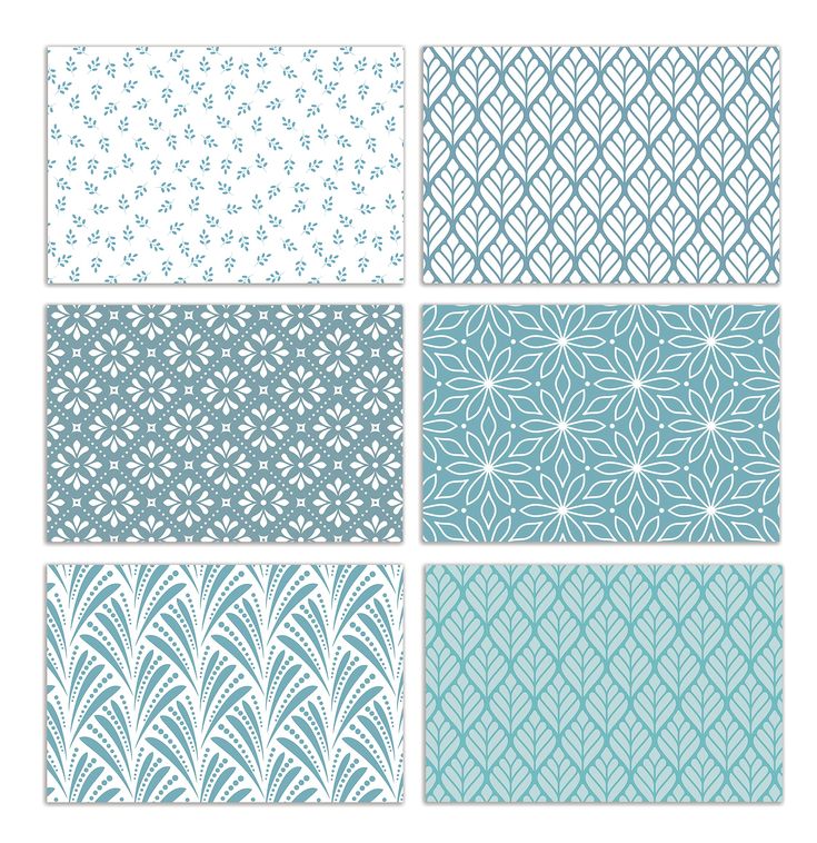 four different patterns in blue and white