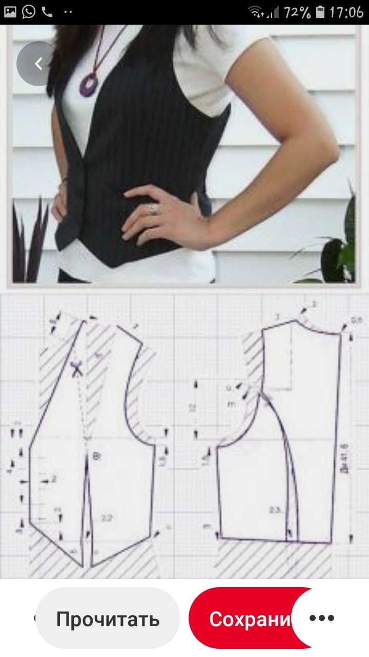 an image of a woman's vest pattern on the app store page, with instructions for how to sew it