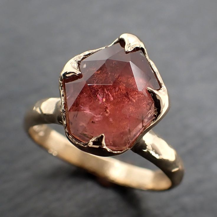 Fancy cut pink Tourmaline Gold Ring Gemstone Solitaire recycled 14k yellow gold statement 3314 Five Golden Rings, Vibrational Medicine, Golden Rings, Raw Gemstone Jewelry, Rustic Texture, Silver Jewelry Design, Golden Ring, Minimal Jewelry, Minerals And Gemstones