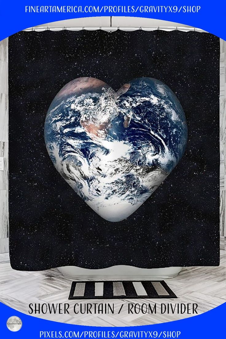 the earth is in the shape of a heart with words above it that read shower curtain / room divider