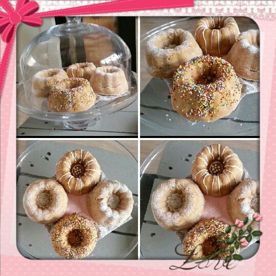 four different pictures of donuts with sprinkles on them and in the middle