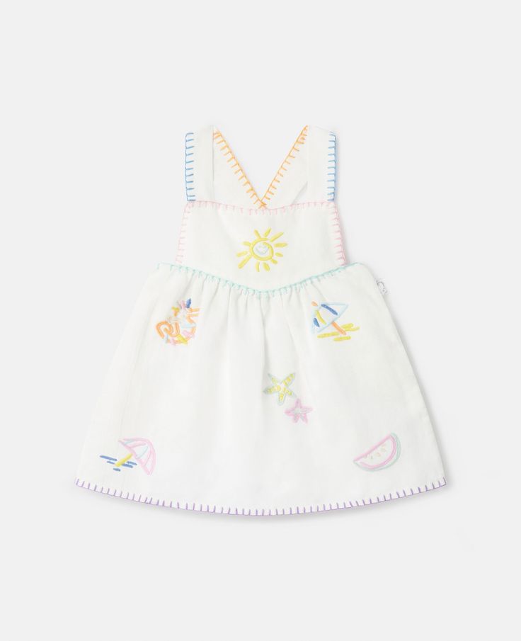 Discover Stella's Ivory Summer Doodles Embroidery Pinafore Dress today. Free standard shipping is available on all orders. Shop online now. Doodles Embroidery, Summer Doodles, White Pinafore, Kids White Dress, Stella Kids, White Embroidered Dress, Baby Boy Dress, Girls White Dress, Milk Cream