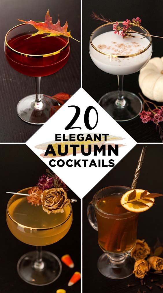 four different types of autumn cocktails with text overlay that reads 20 elegant autumn cocktails