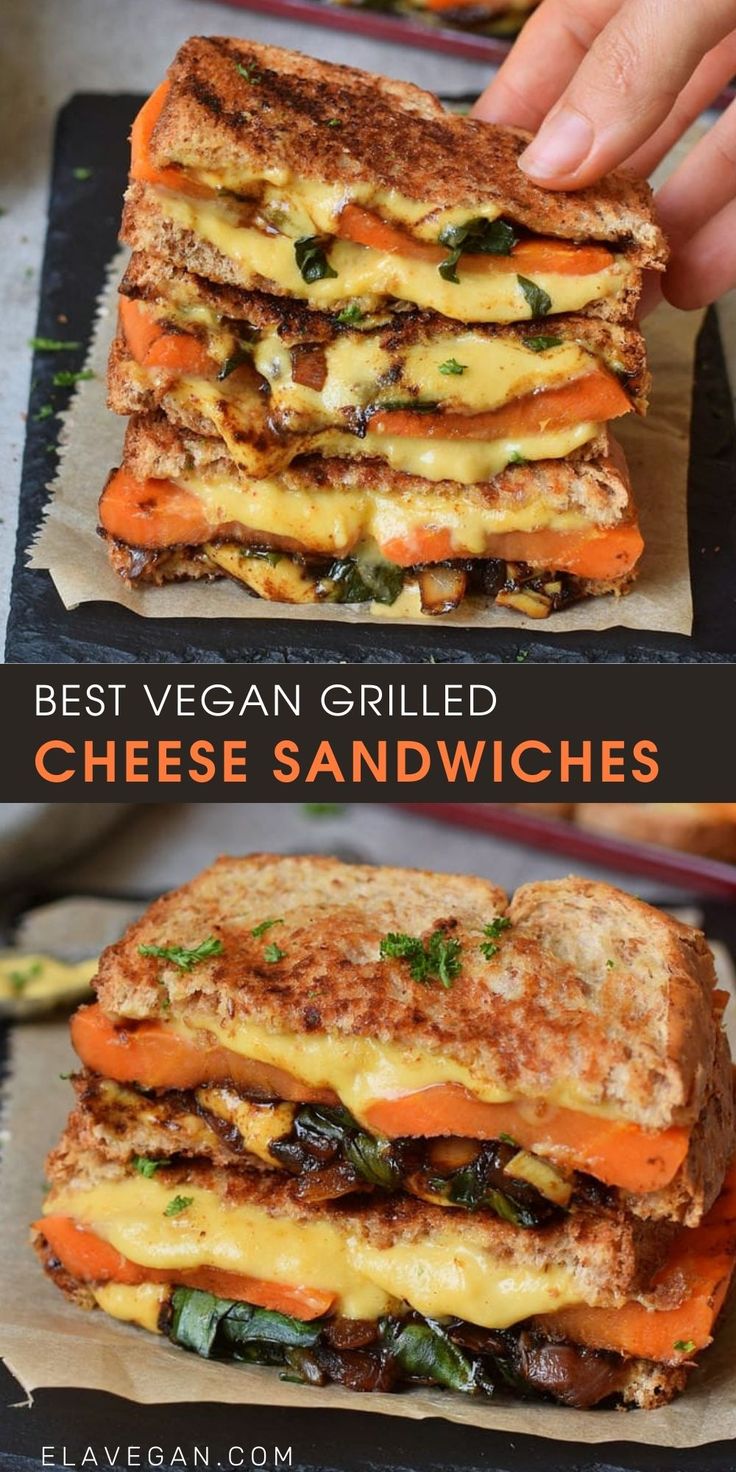 grilled cheese sandwiches with veggies and sauce on them