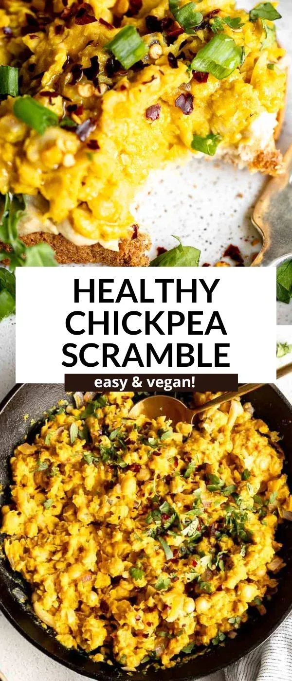 healthy chickpea scramble with text overlay