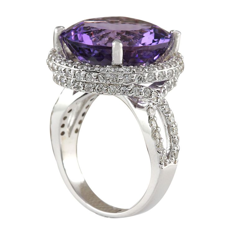 Stamped: 14K White GoldTotal Ring Weight: 9.0 GramsRing Length: N/ARing Width: N/AGemstone Weight: Total Natural Amethyst Weight is 12.31 Carat (Measures: 15.83x15.85 mm)Color: PurpleDiamond Weight: Total Natural Diamond Weight is 1.50 CaratColor: F-G, Clarity: VS2-SI1Face Measures: 19.52x19.72 mmSku: [702199W] Luxury Multi-stone Amethyst Wedding Ring, Luxury Multi-stone Amethyst Ring For Weddings, Luxury Purple Gemstones With Halo Setting, Formal Oval Amethyst Gemstones, Oval Amethyst Gemstones For Formal Occasions, Luxury Multi-stone Amethyst Ring For Formal Occasions, Luxury Purple Sapphire Ring, Luxury White Gold Amethyst Ring With Halo Setting, Luxury Oval Amethyst Platinum Ring