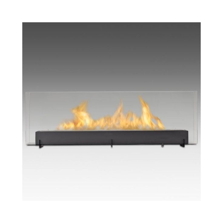 a glass fireplace with flames in it