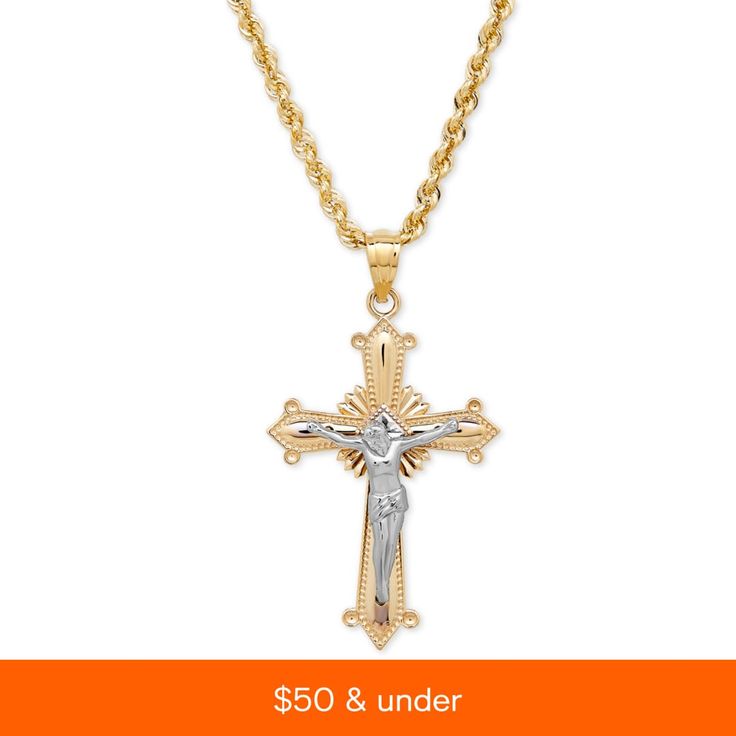 in stock 14k Gold Crucifix Necklace Fine Jewelry, 14k White Gold Crucifix Necklace, Fine Jewelry Crucifix With Diamond Cut, 14k Gold Crucifix Necklace With Polished Finish, 14k Gold Crucifix Necklace For Formal Occasions, Luxury 14k Gold Crucifix Jewelry, Hallmarked White Gold Crucifix Necklace, White Gold Crucifix Necklace Fine Jewelry, Classic Yellow Gold Crucifix Jewelry