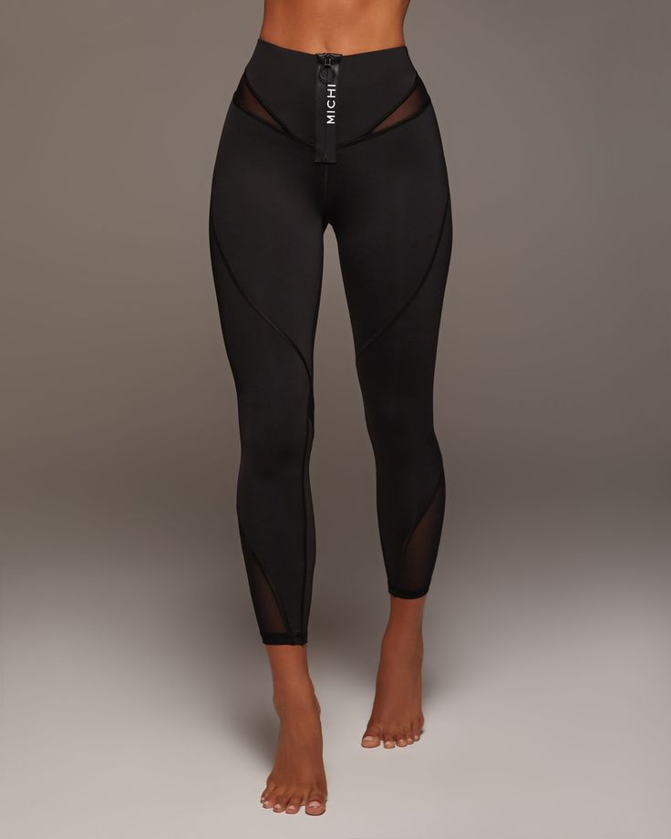 Ships from Canada, please allow an extra 7-14 business days for delivery. Designer's Notes A 4" High-Rise waistband legging, featuring a MICHI logo zipper at the front for an extra sporty look. Includes discretely placed mesh inserts for added ventilation and breathability. Features Sweat wicking Exceptional Breathability Eight-way stretch 4" Standard High-rise Waistband to smoothen the midsection Mesh insert at waistband and leg for added ventilation Made with Love in Canada Size & Fit High wai High Rise Leggings Outfits, High End Athleisure, Sport Leggings Outfit, Workout Capsule Wardrobe, Gym Attire Women, Biker Leggings, Designer Leggings, Flare Legging, Athletic Clothing