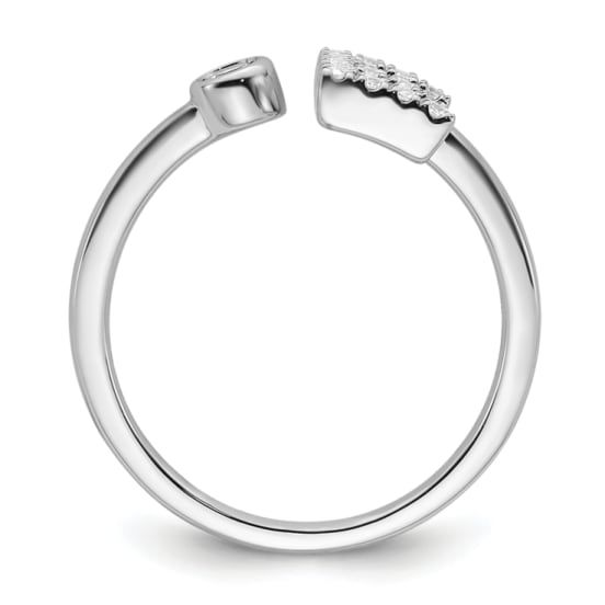 Rhodium over 14K white gold initial "E" open design accomodates sizes 5 thru 9 for this adjustable ring with 0.195 cttw lab grown diamonds and polished finish. Band width measures approximately 1/16". Lab grown diamonds are of VS/SI clarity and GH color grade. White Gold Diamond Open Ring, Adjustable Polished Finish Initial Ring For Anniversary, Adjustable White Gold Initial Open Ring, Adjustable Silver Initial Ring Fine Jewelry, Adjustable White Gold Diamond Ring In Fine Jewelry Style, Adjustable Silver Initial Ring In Fine Jewelry Style, Modern Adjustable Bypass Ring For Anniversary, Adjustable Open Initial Ring For Formal Occasions, Formal Adjustable Initial Open Ring