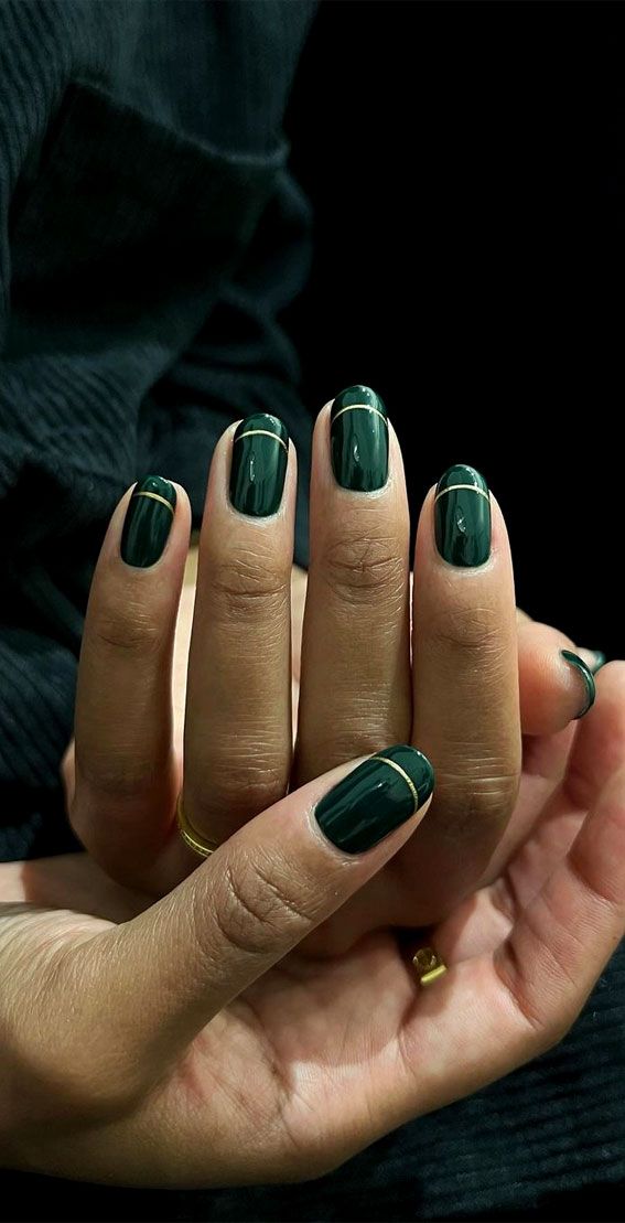 Emerald Green Nails, Emerald Nails, Dark Green Nails, Green Nail Designs, October Nails, Nagel Tips, Green Nail Polish, Green Nail, Cute Gel Nails