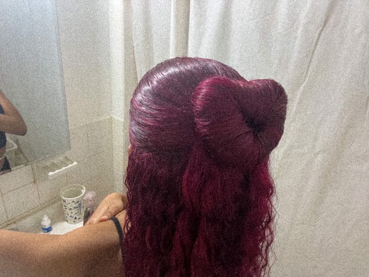 Half Up Half Down Heart Bun, Heart Bun Half Up Half Down, Burgundy Half Up Half Down Weave, Red Half Up Half Down, Heart Part Hairstyle, Half Up Half Down Bun Hairstyles, Heart Bun, Half Up Half Down Bun, Donut Bun